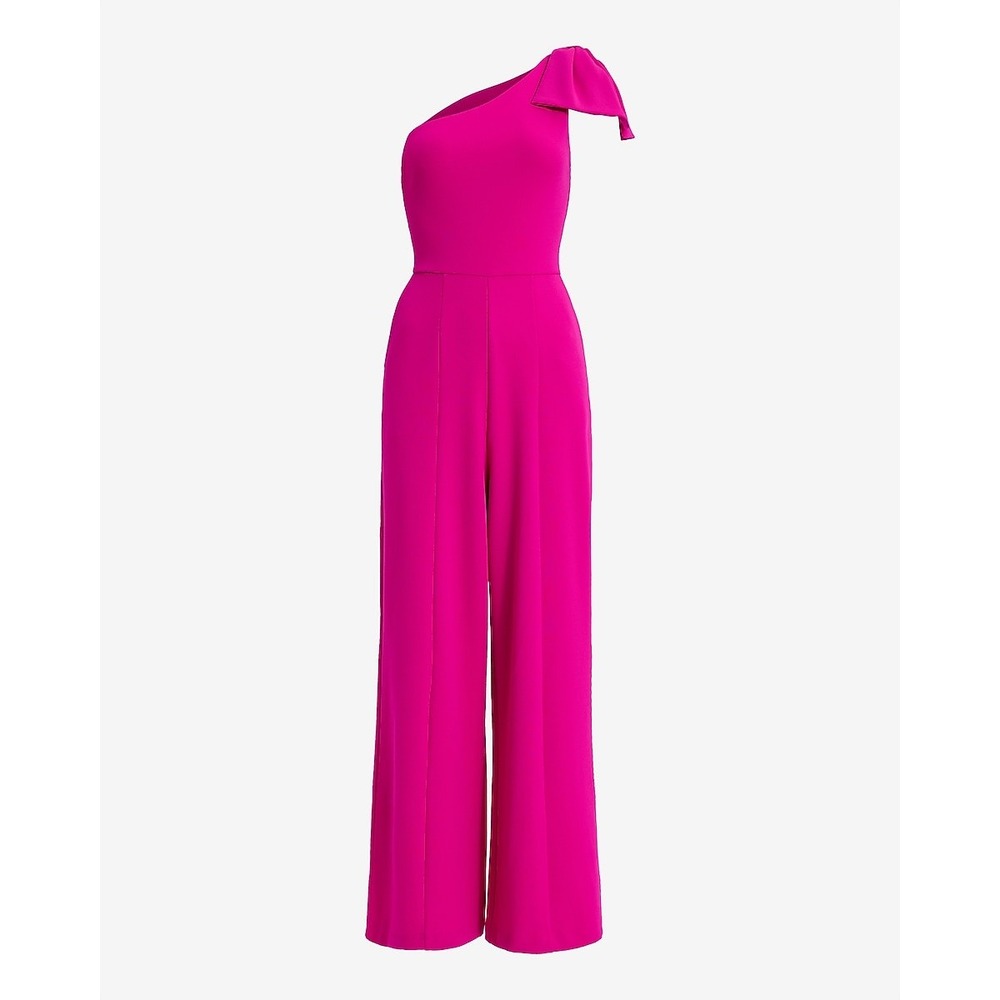 NWT Express Pink Fuchsia One Shoulder Wide Leg Bow Sleeveless Jumpsuit Women XL - Picture 4 of 10